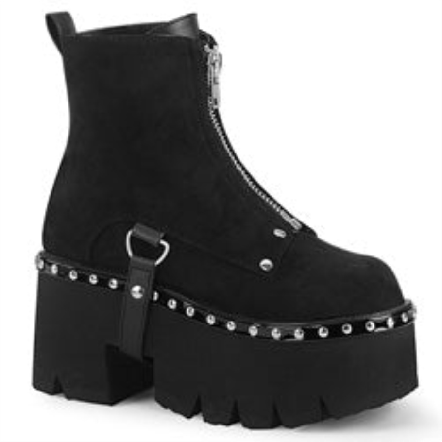 Ashes-100 Black Vegan Suede Demonia Botas