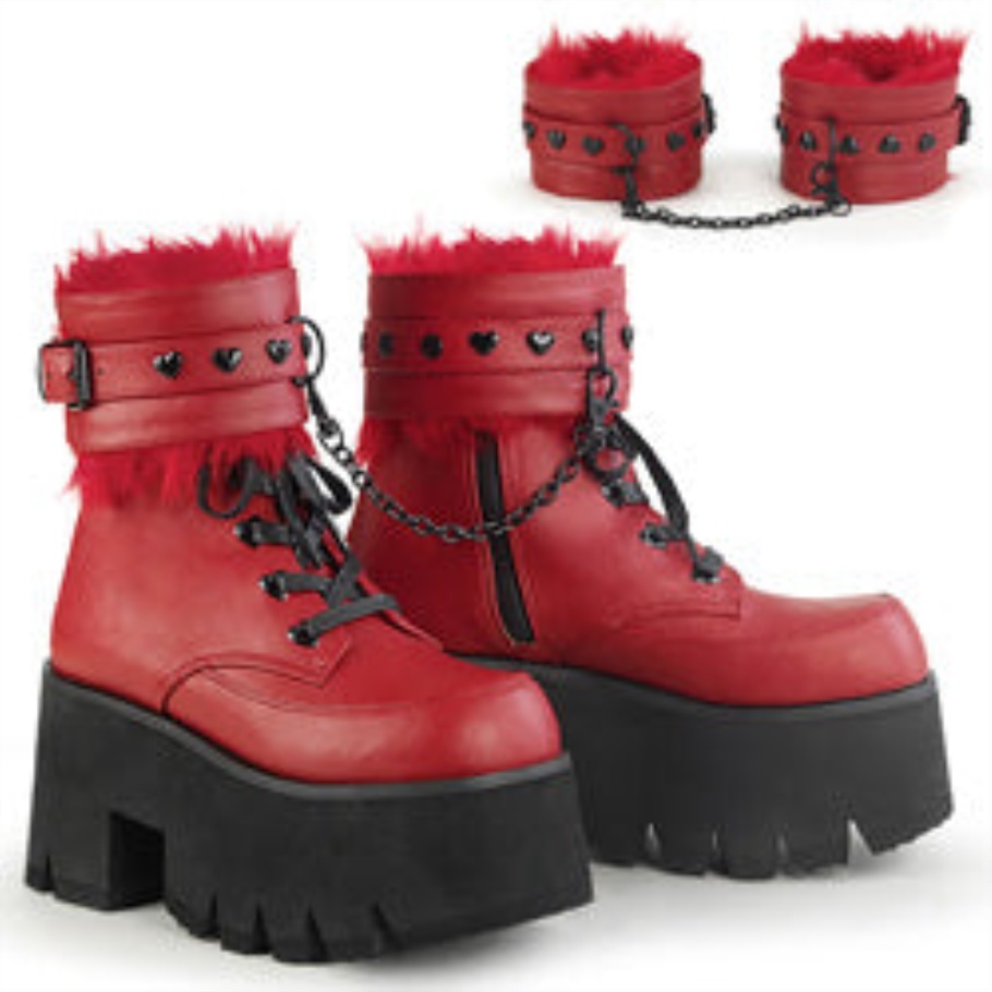 Ashes-57 Botas Demonia Piel Vegana Rojo