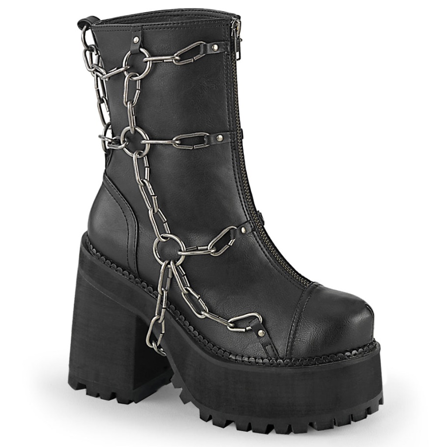 Asalto-66 Demonia Botas Negro Cuero Vegano