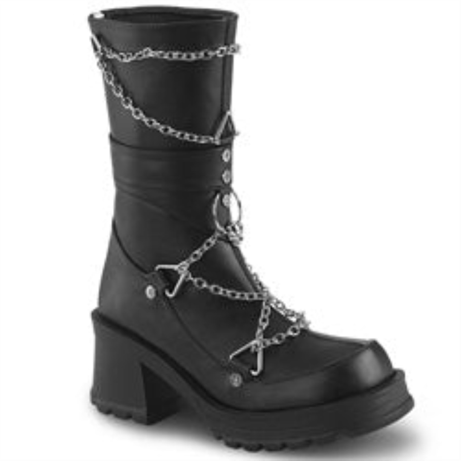 Bratty-120 Botas Demonia Negras De Cuero Vegano