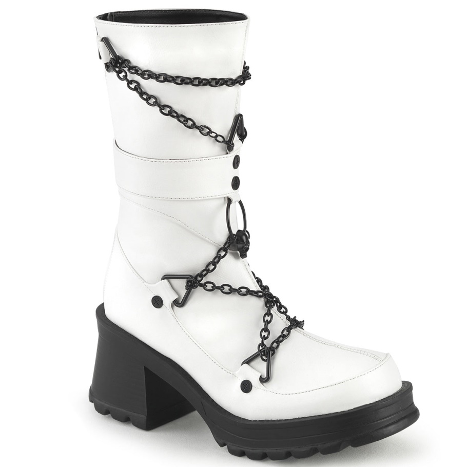 Bratty-120 Demonia Botas Cuero Vegano Blanco
