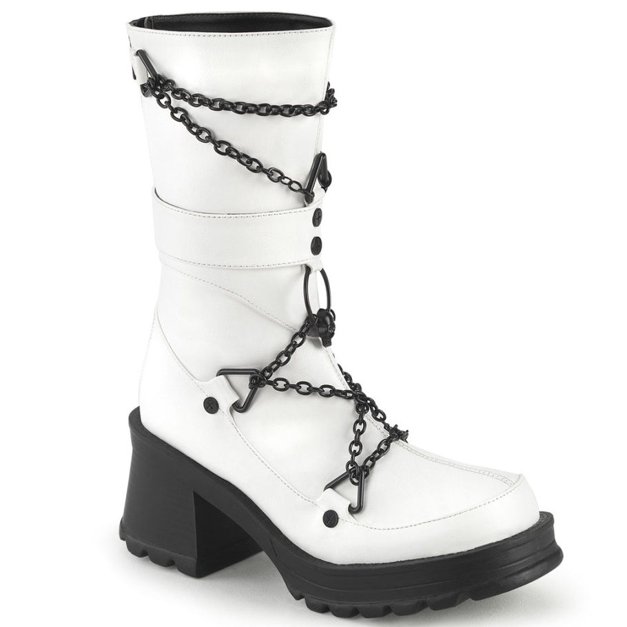 Bratty-120 Demonia Botas Cuero Vegano Blanco