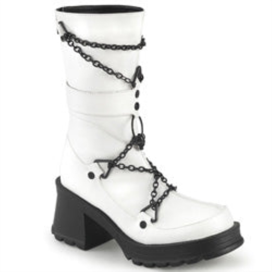 Bratty-120 Demonia Botas Cuero Vegano Blanco