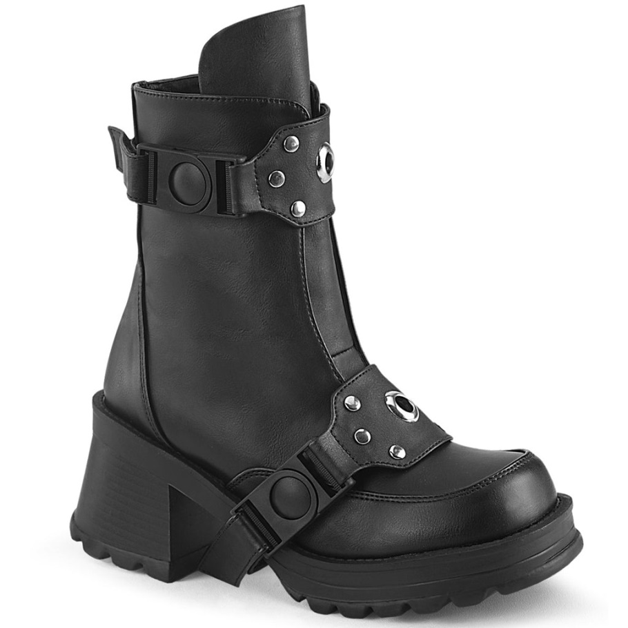 Bratty-56 Botas Demonia Negras De Cuero Vegano