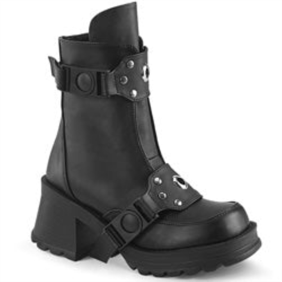 Bratty-56 Botas Demonia Negras De Cuero Vegano