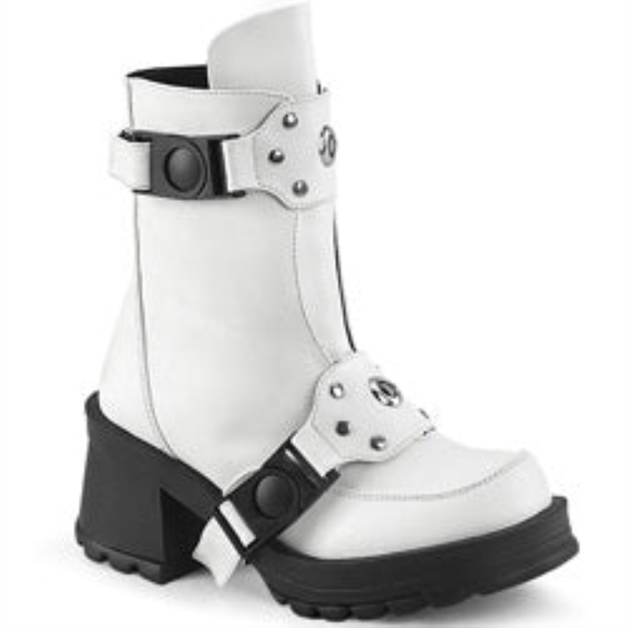Bratty-56 Demonia Botas Cuero Vegano Blanco