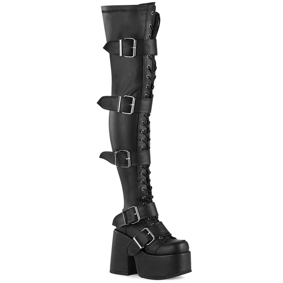 Camel-305 Botas Demonia Piel Vegana Stretch Negro