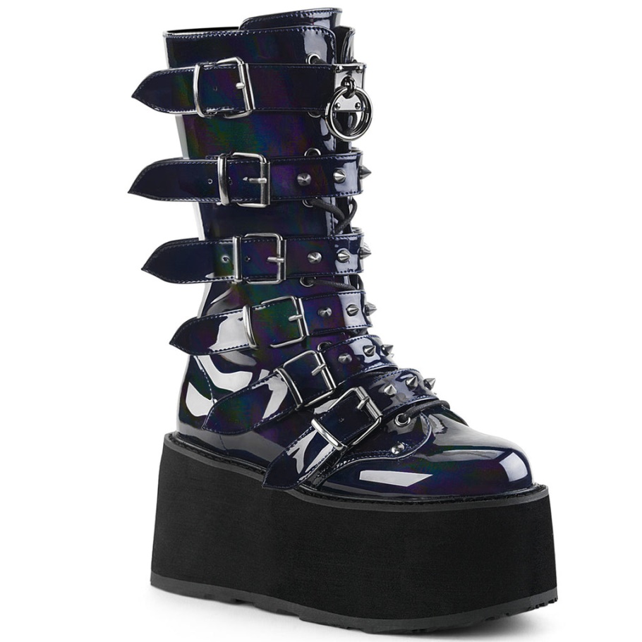 Damned-225 Negro Holograma Cuero Vegano Demonia Botas