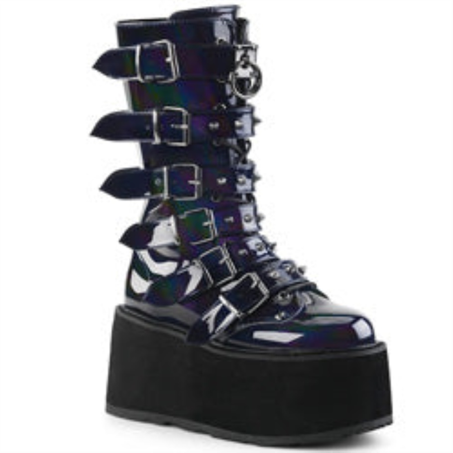 Damned-225 Negro Holograma Cuero Vegano Demonia Botas