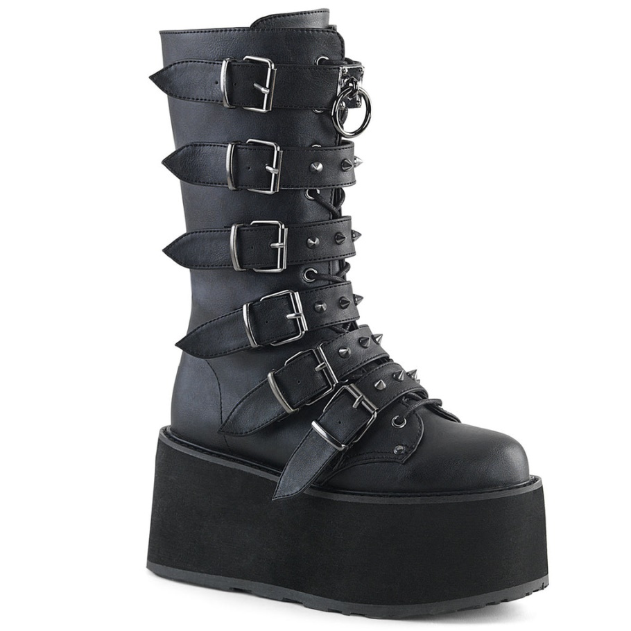 Damned-225 Botas Demonia Negras De Cuero Vegano