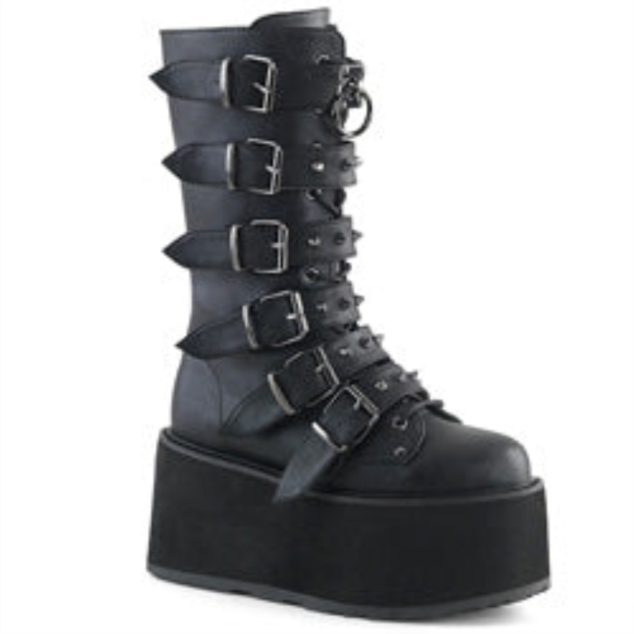 Damned-225 Botas Demonia Negras De Cuero Vegano
