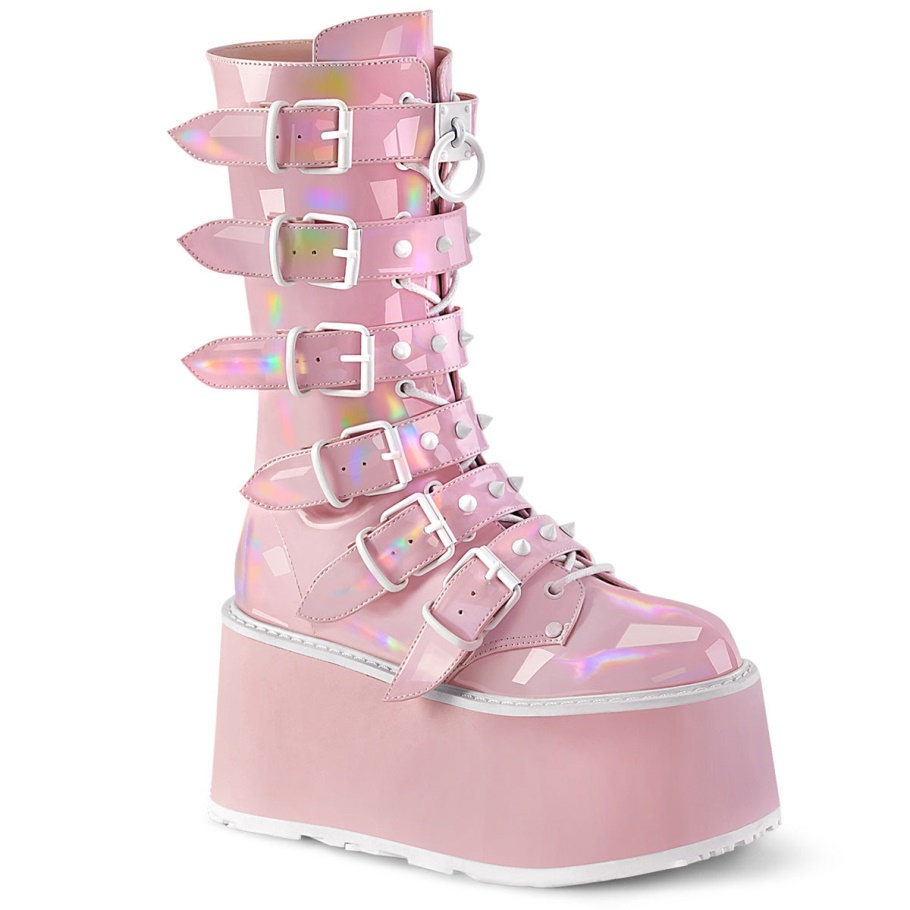 Damned-225 Demonia Botas Baby Pink Holo Charol