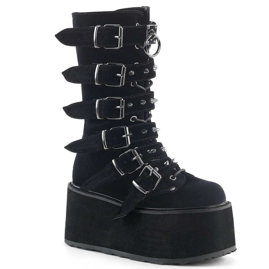 Damned-225 Demonia Botas Terciopelo Negro