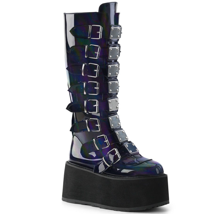 Damned-318 Negro Holograma Cuero Vegano Demonia Botas