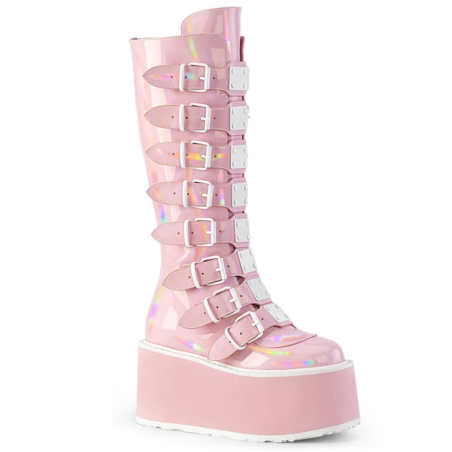 Damned-318 Demonia Botas Baby Pink Holo Charol