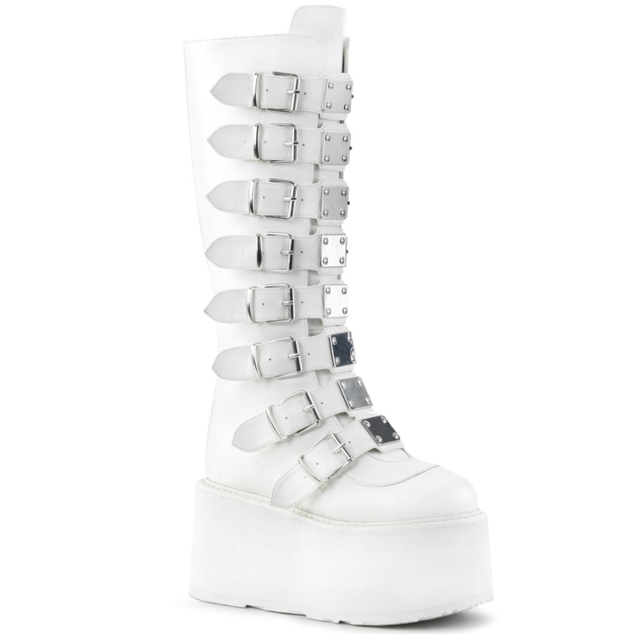 Damned-318 Demonia Botas Cuero Vegano Blanco