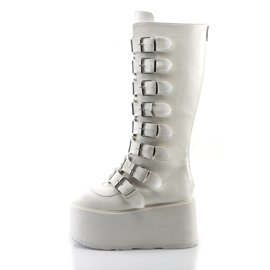 Damned-318 Demonia Botas Cuero Vegano Blanco