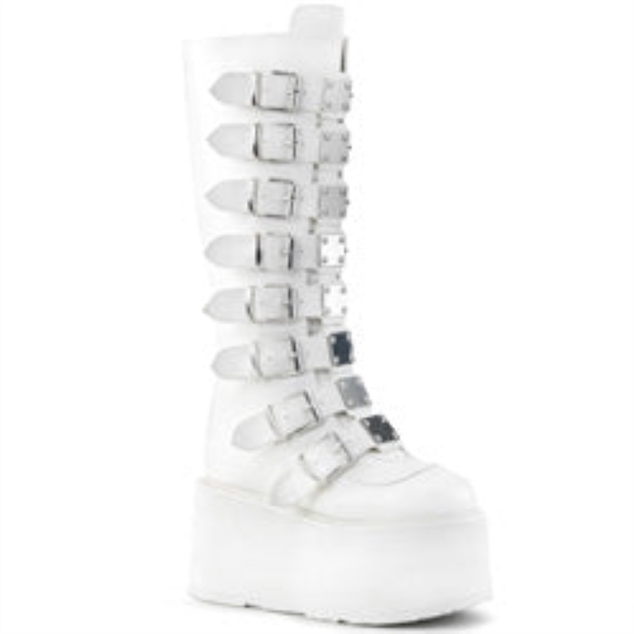 Damned-318 Demonia Botas Cuero Vegano Blanco