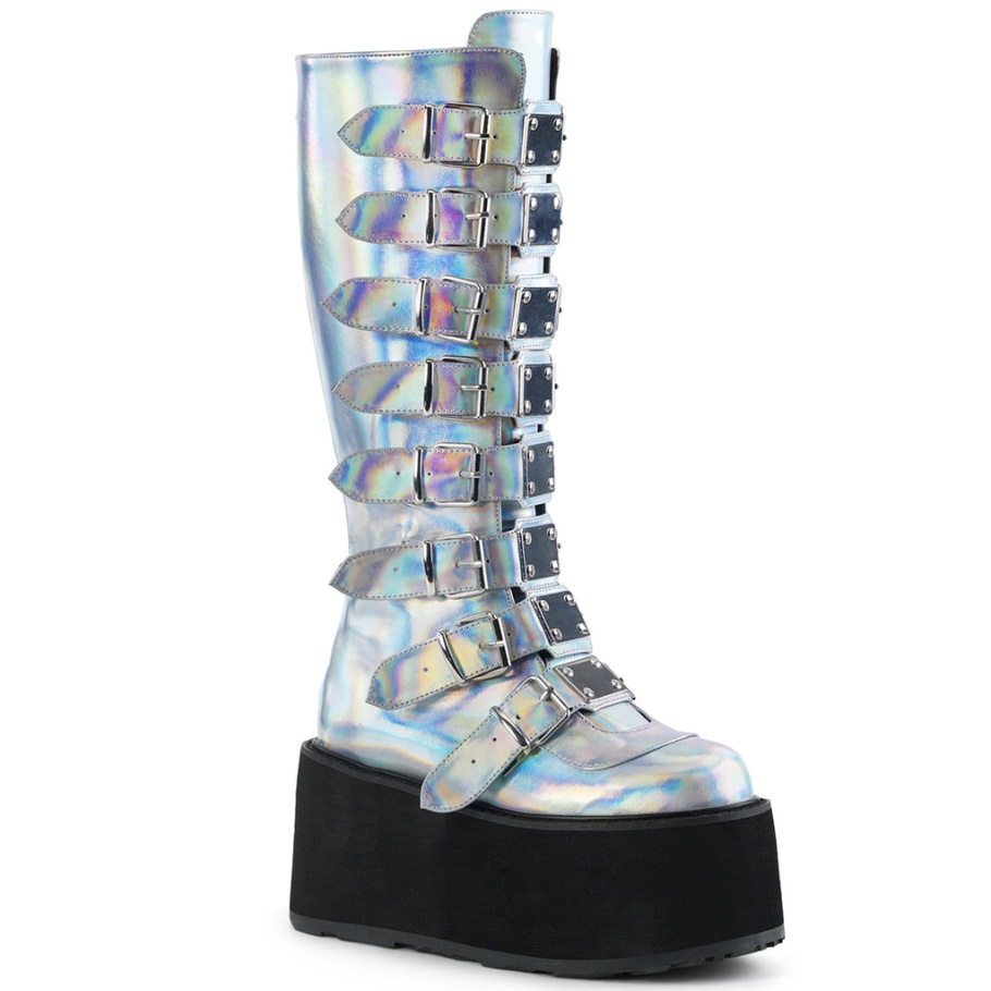 Damned-318 Plata Holograma Cuero Vegano Demonia Botas