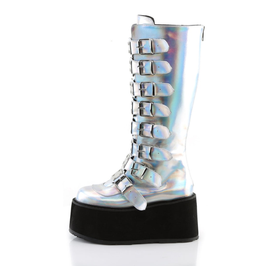 Damned-318 Plata Holograma Cuero Vegano Demonia Botas