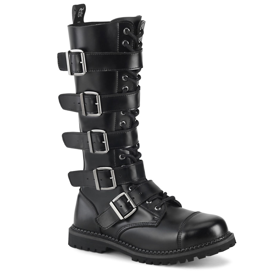 Demonia Botas Cuero Negro Riot-18bk