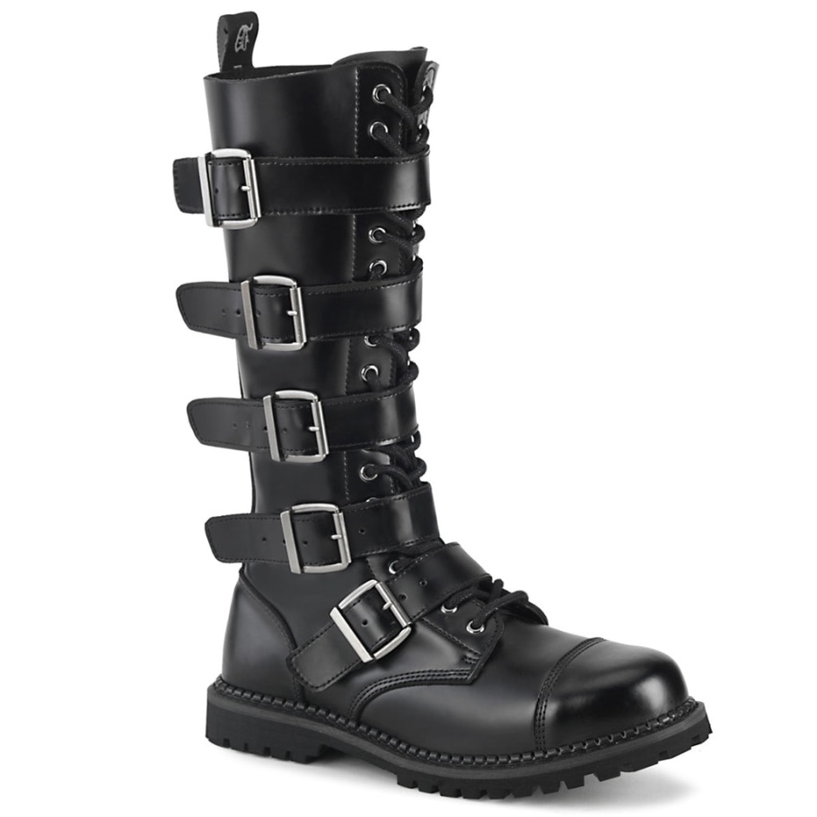 Demonia Botas Cuero Negro Riot-18bk