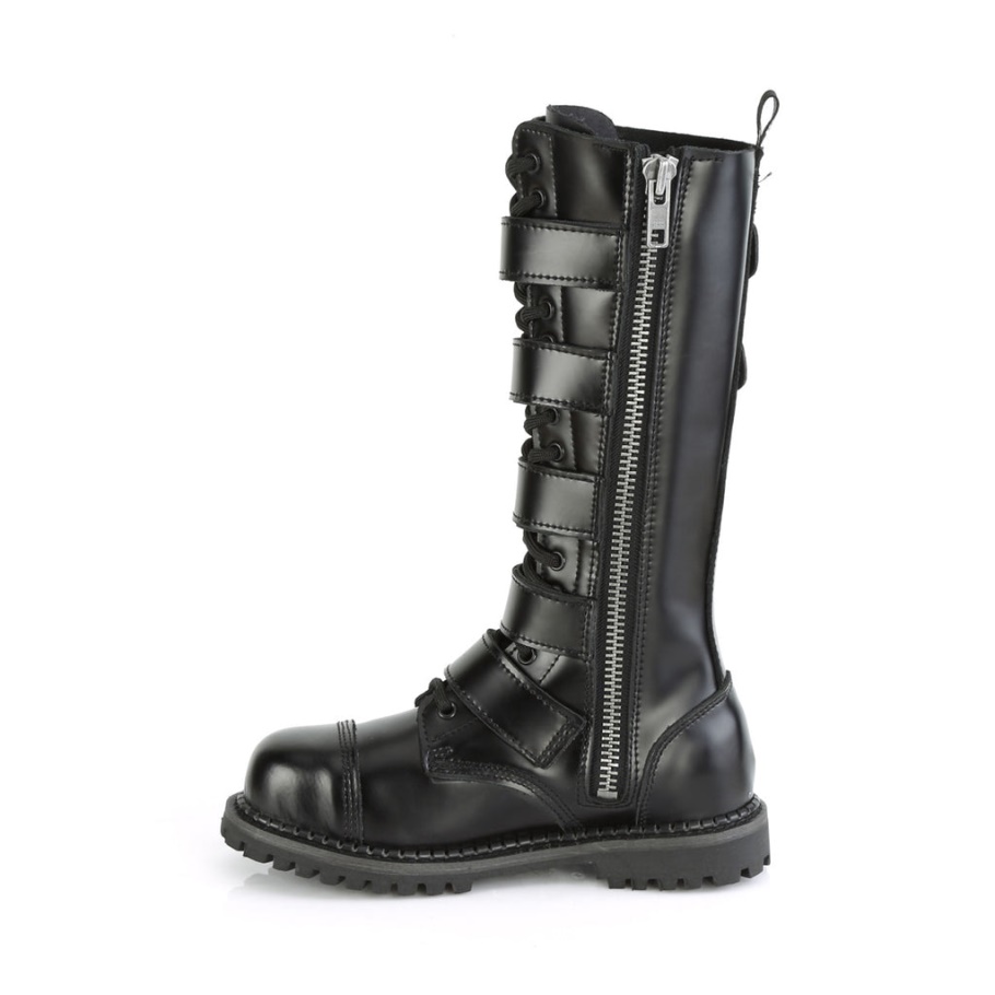 Demonia Botas Cuero Negro Riot-18bk