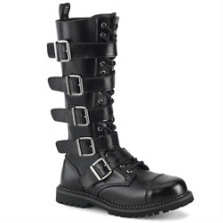 Demonia Botas Cuero Negro Riot-18bk