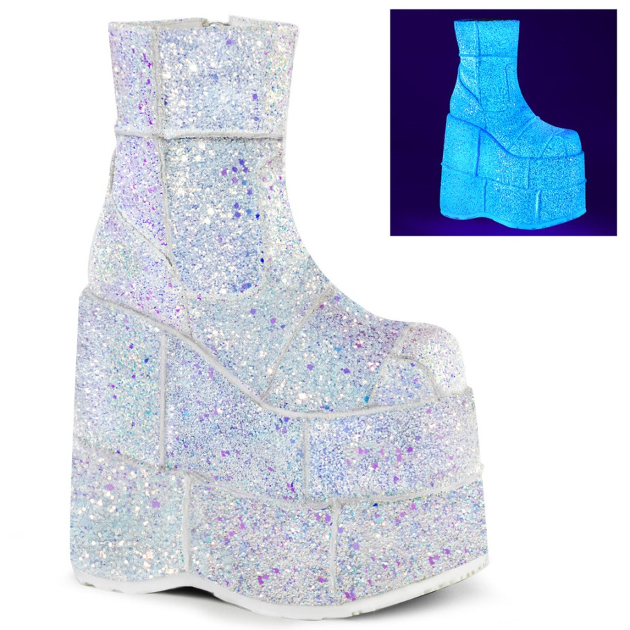 Demonia Botas Blanco Multi Glitter Stack-201g