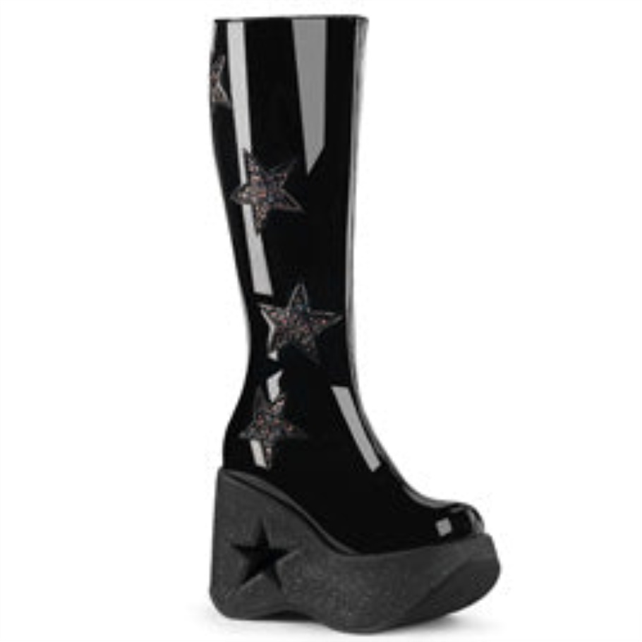 Dynamite-218 Negro Multi Glitter Demonia Botas