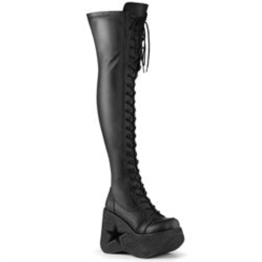 Dynamite-300-1 Black Str Cuero Vegano Demonia Botas