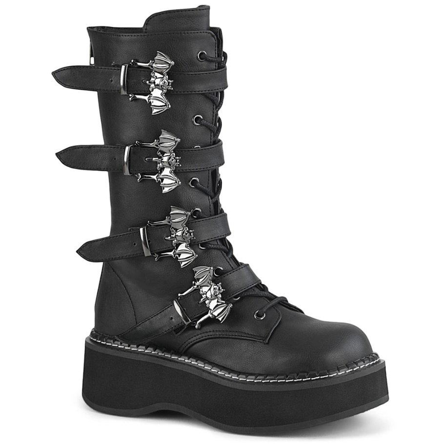 Emily-322 Demonia Botas Cuero Vegano Negro