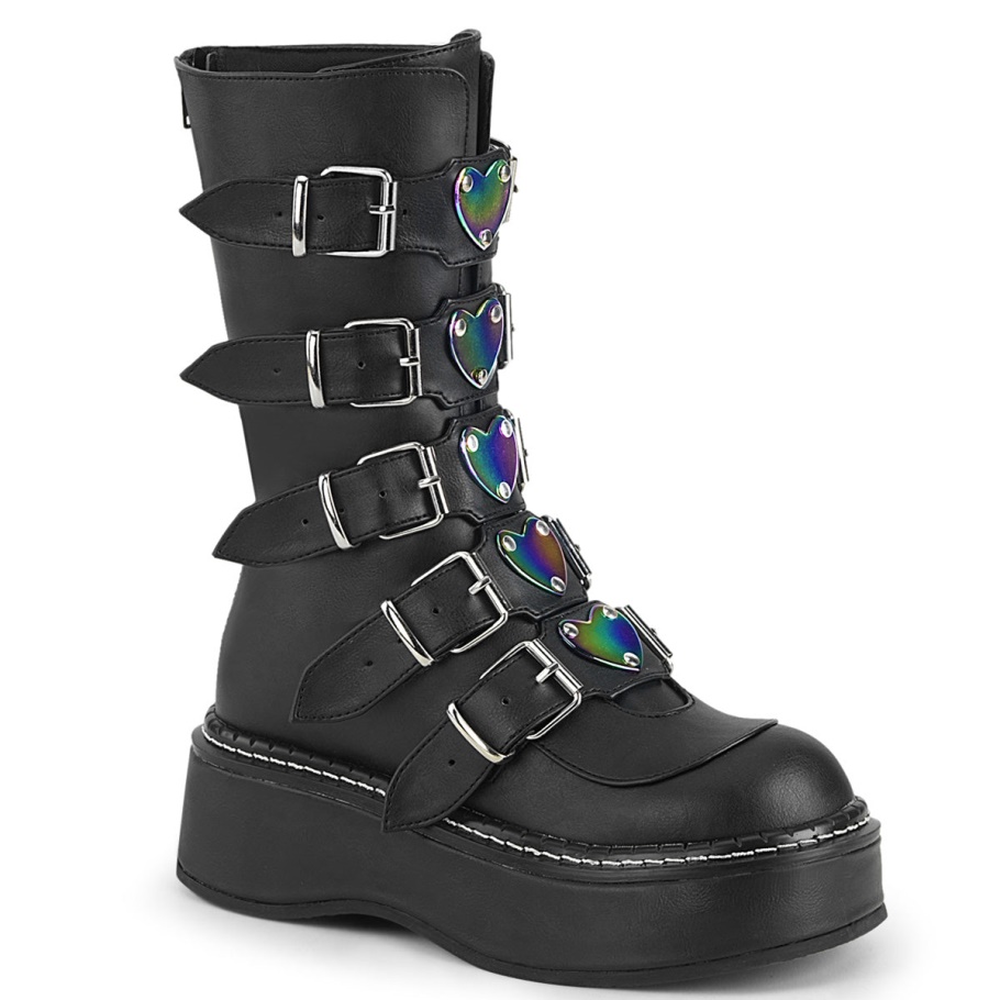 Emily-330 Demonia Botas Cuero Vegano Negro