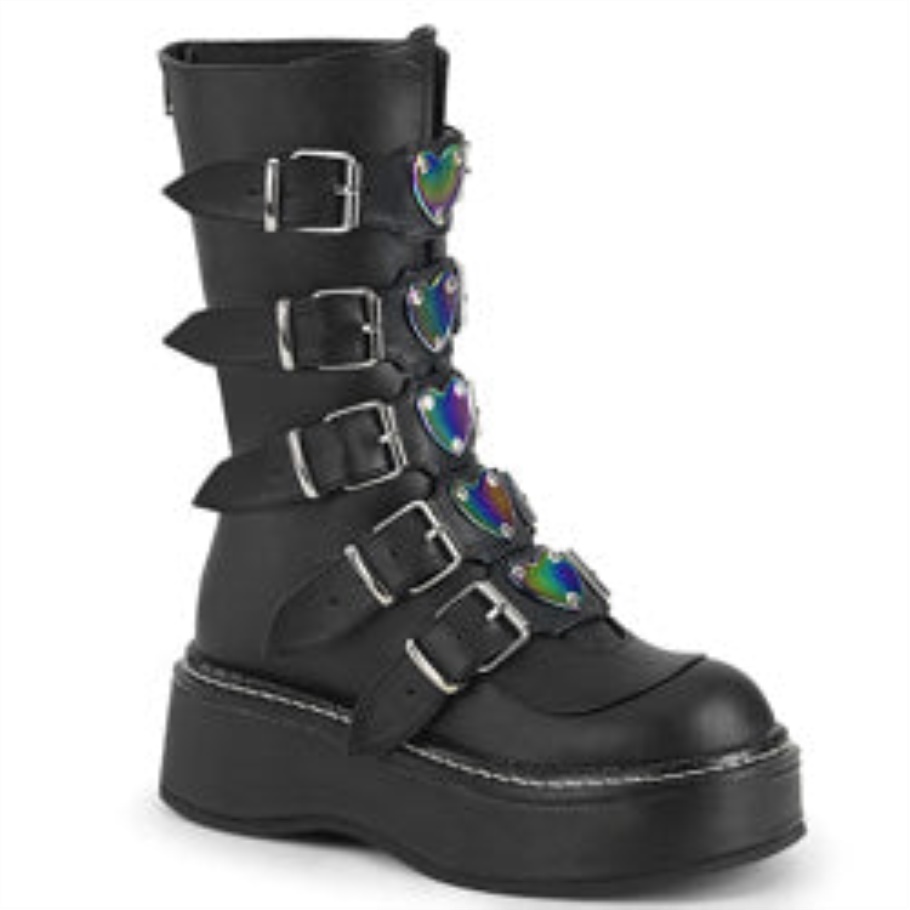Emily-330 Demonia Botas Cuero Vegano Negro