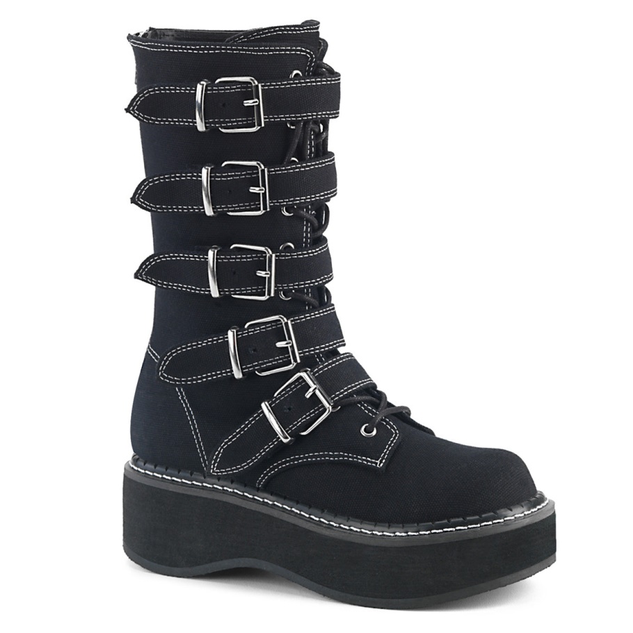 Emily-341 Black Canvas Demonia Botas