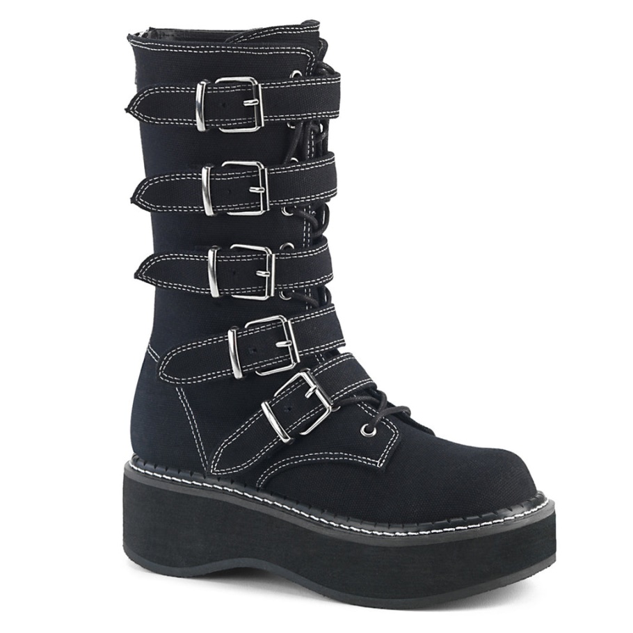 Emily-341 Black Canvas Demonia Botas