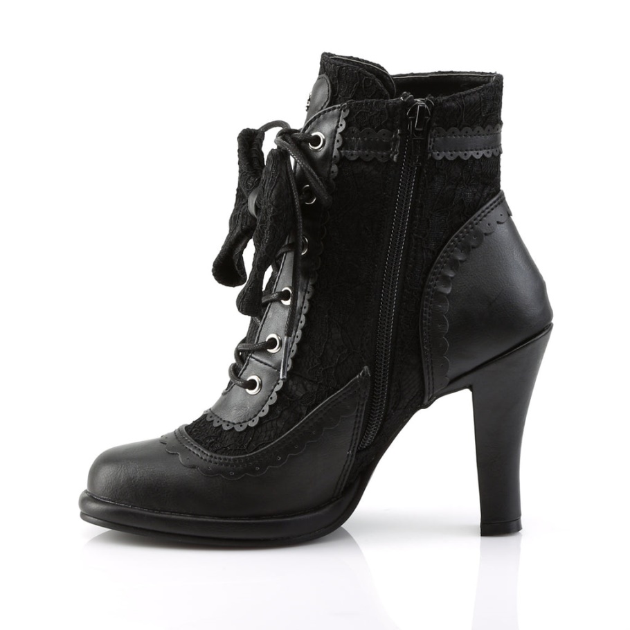Botas Demonia Glam-200 Cuero Vegano Negro Encaje