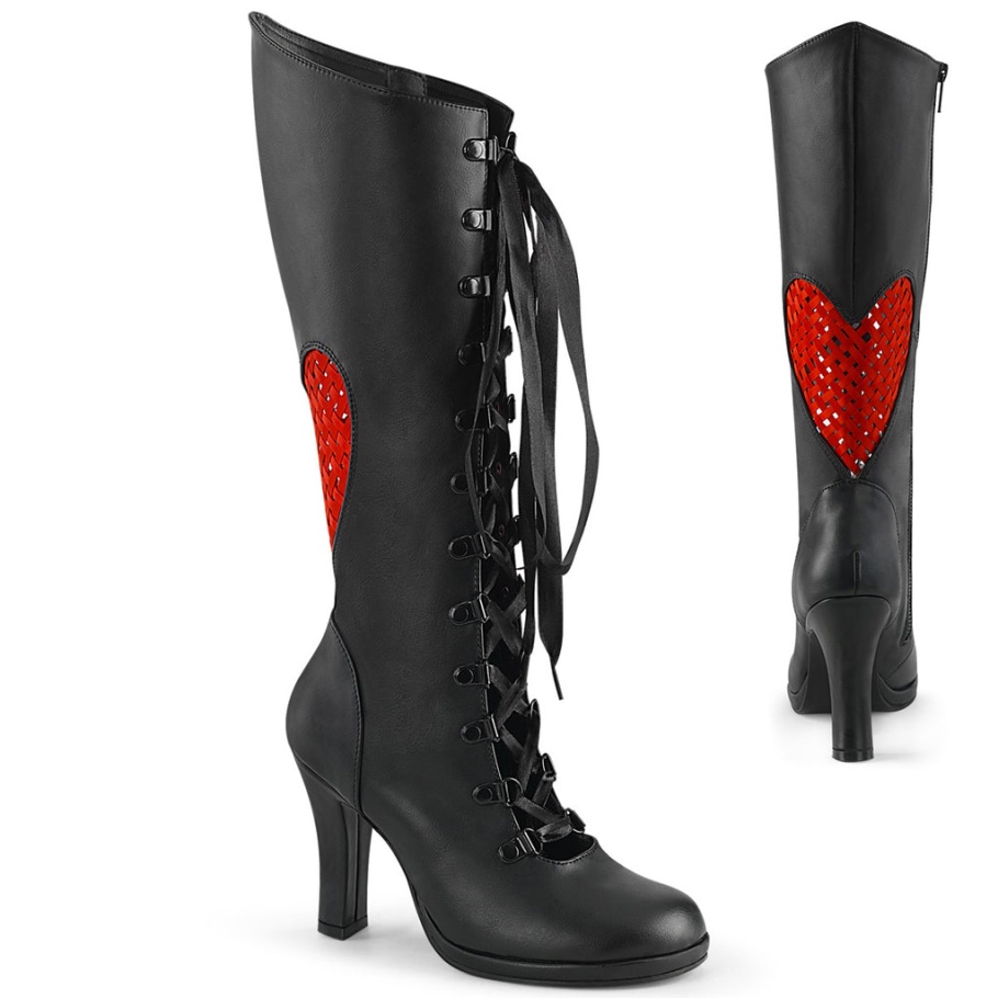 Glam-243 Demonia Botas Cuero Vegano Negro-satén Rojo