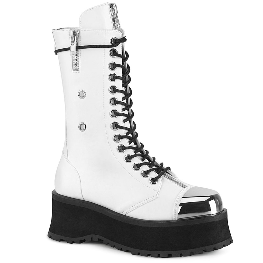 Gravedigger-14 Demonia Botas Cuero Vegano Blanco