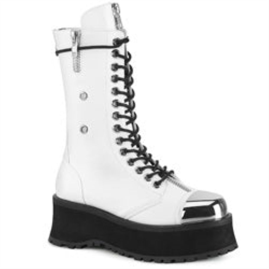 Gravedigger-14 Demonia Botas Cuero Vegano Blanco