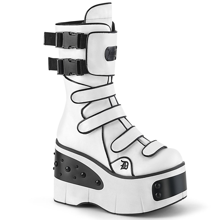 Kera-108 Botas Demon De Cuero Vegano Blanco