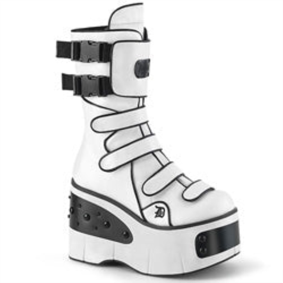 Kera-108 Botas Demon De Cuero Vegano Blanco