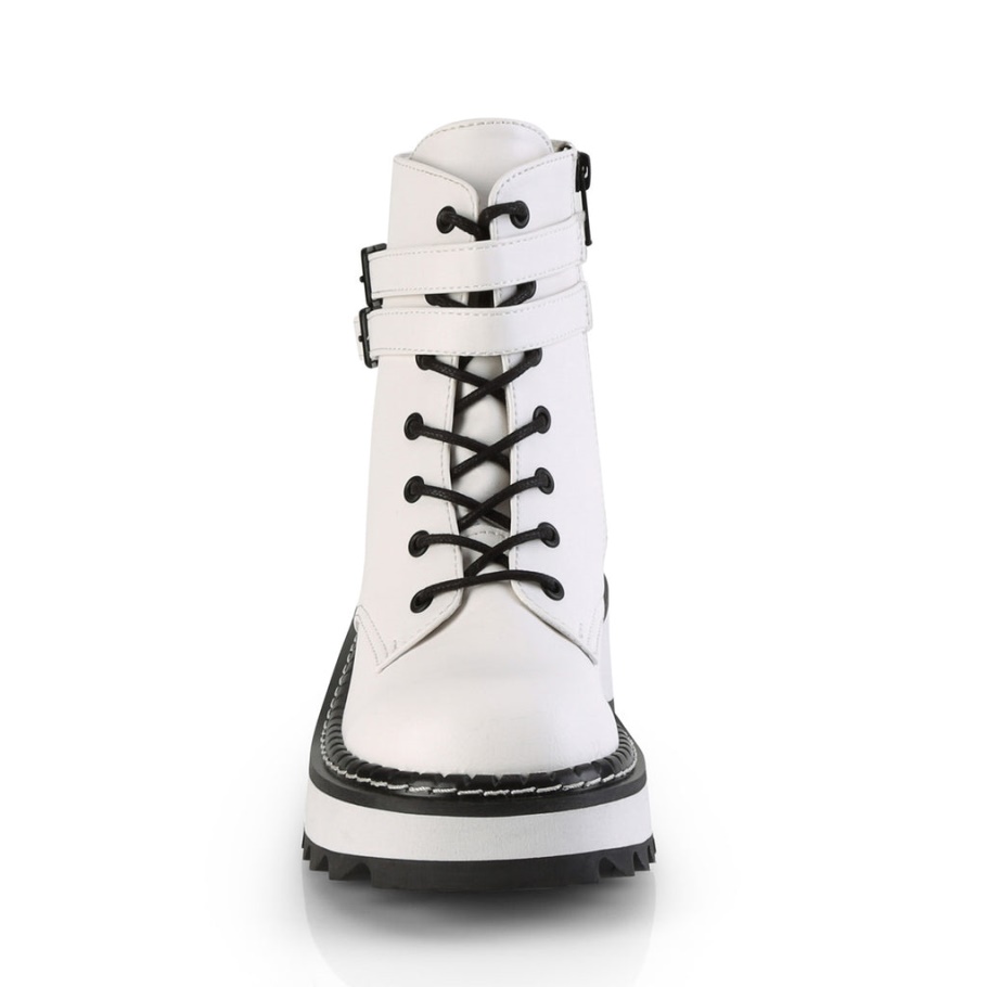 Lilith-152 Demonia Botas Cuero Vegano Blanco