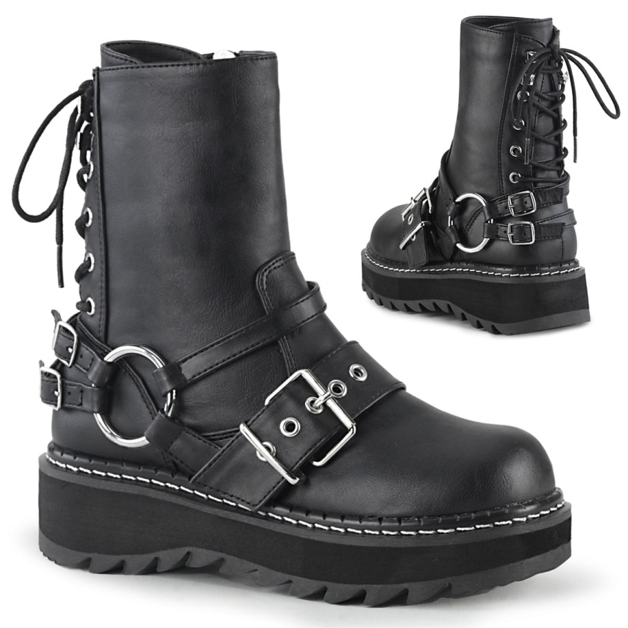 Lilith-210 Botas Demonia Cuero Vegano Negro