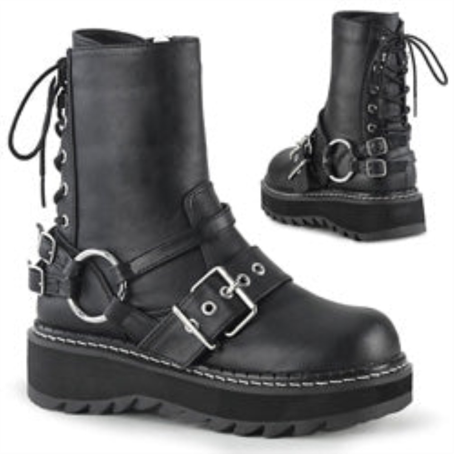 Lilith-210 Botas Demonia Cuero Vegano Negro