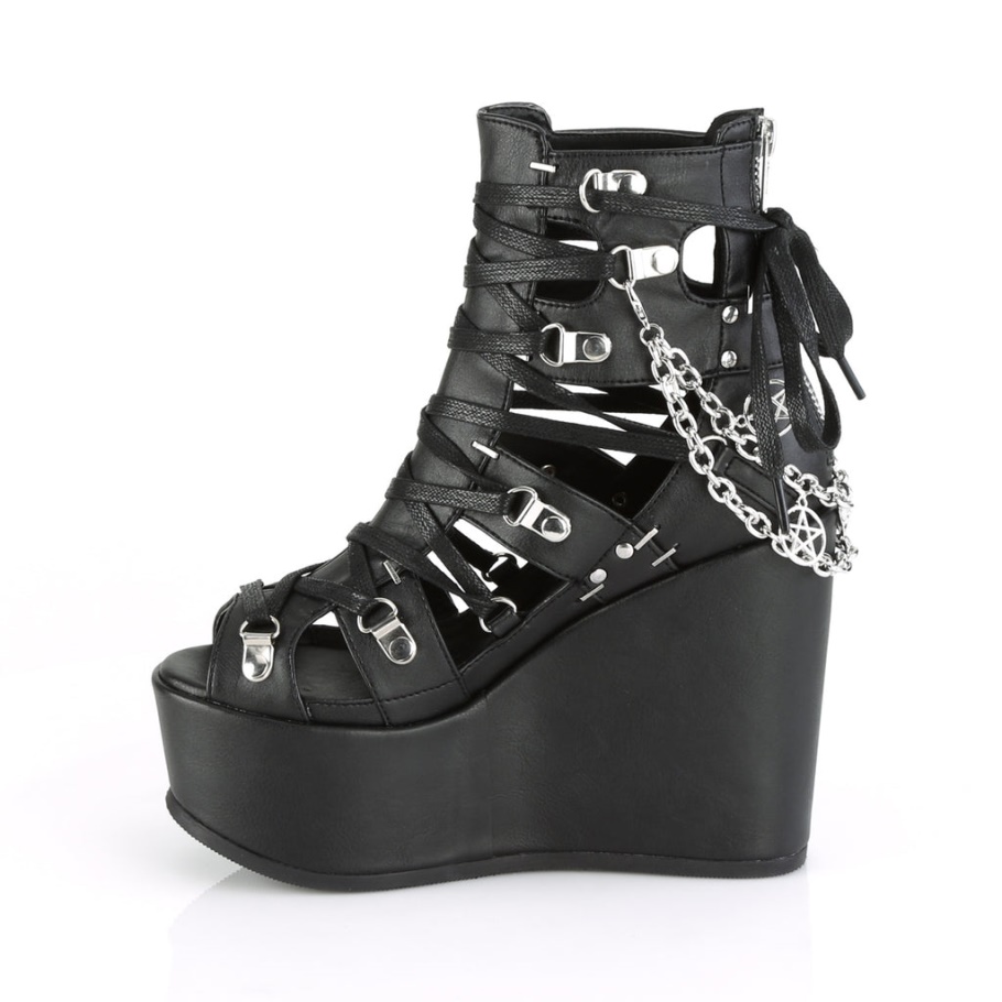 Veneno-95 Botas Demonia Negras De Cuero Vegano
