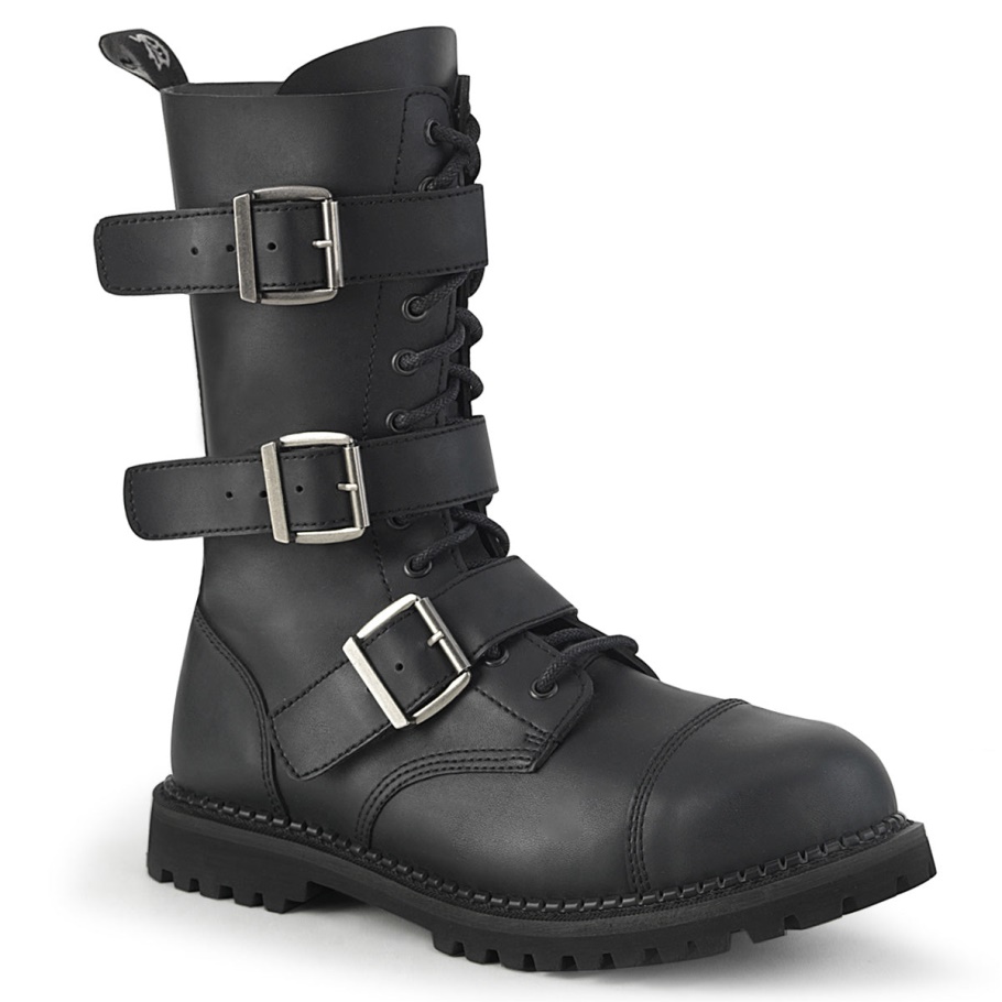 Riot-12bk Botas Demonia Negras De Cuero Vegano
