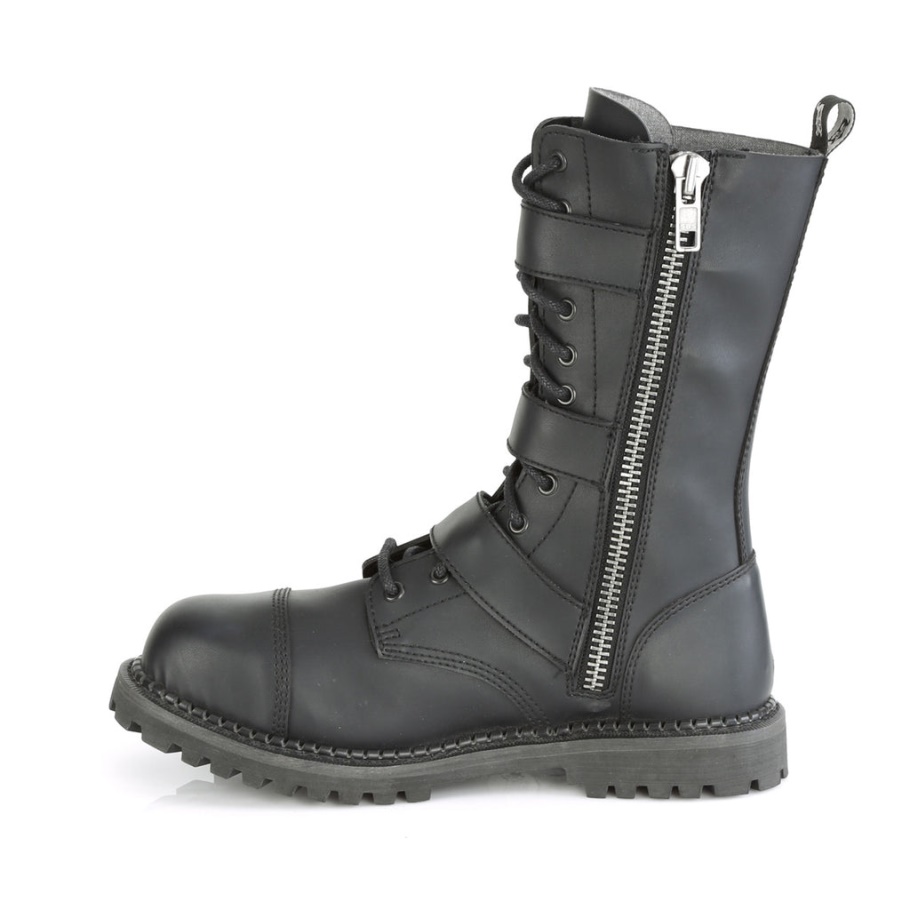 Riot-12bk Botas Demonia Negras De Cuero Vegano