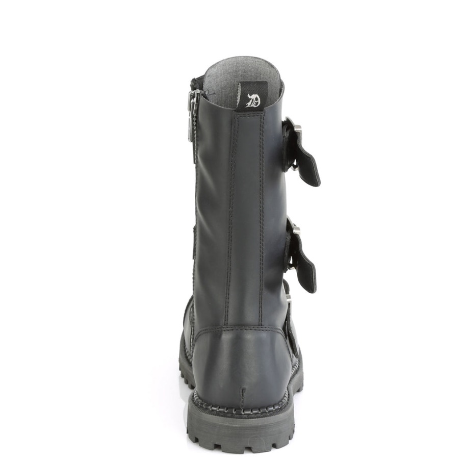 Riot-12bk Botas Demonia Negras De Cuero Vegano