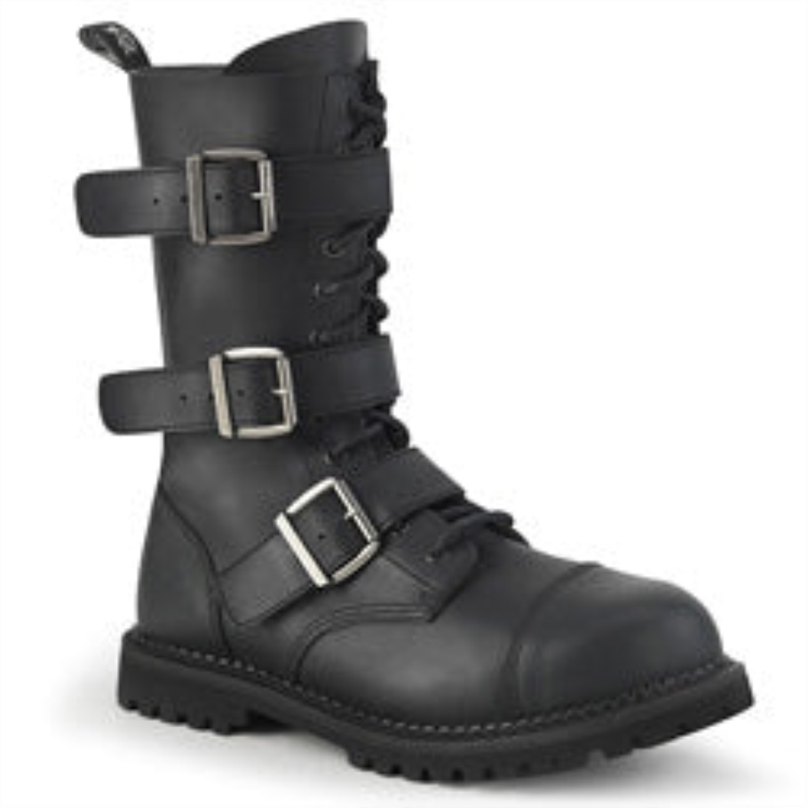 Riot-12bk Botas Demonia Negras De Cuero Vegano